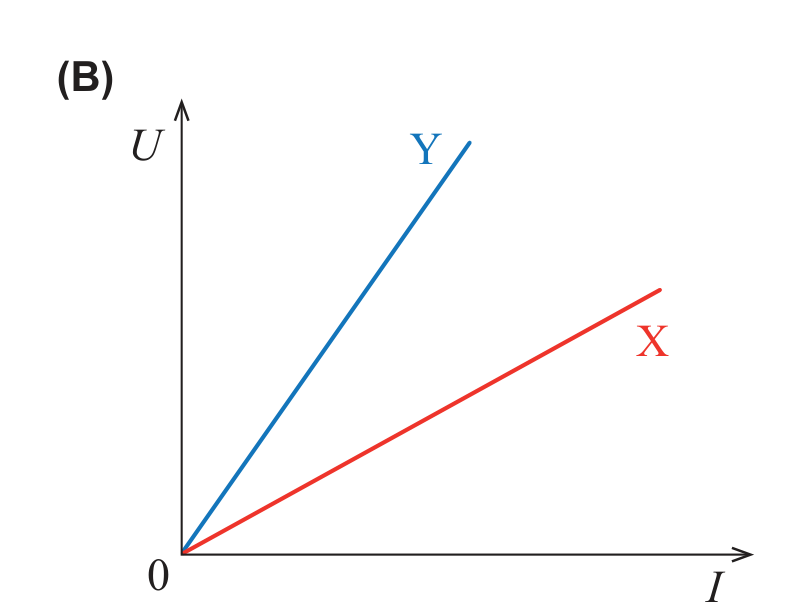 Gráfico (B): retas crescentes a partir da origem, Y mais inclinada do que X
